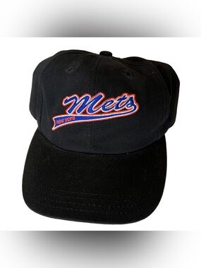 VTG Logo 7 New York Mets Strapback Baseball Hat Cap Black Logo MLB